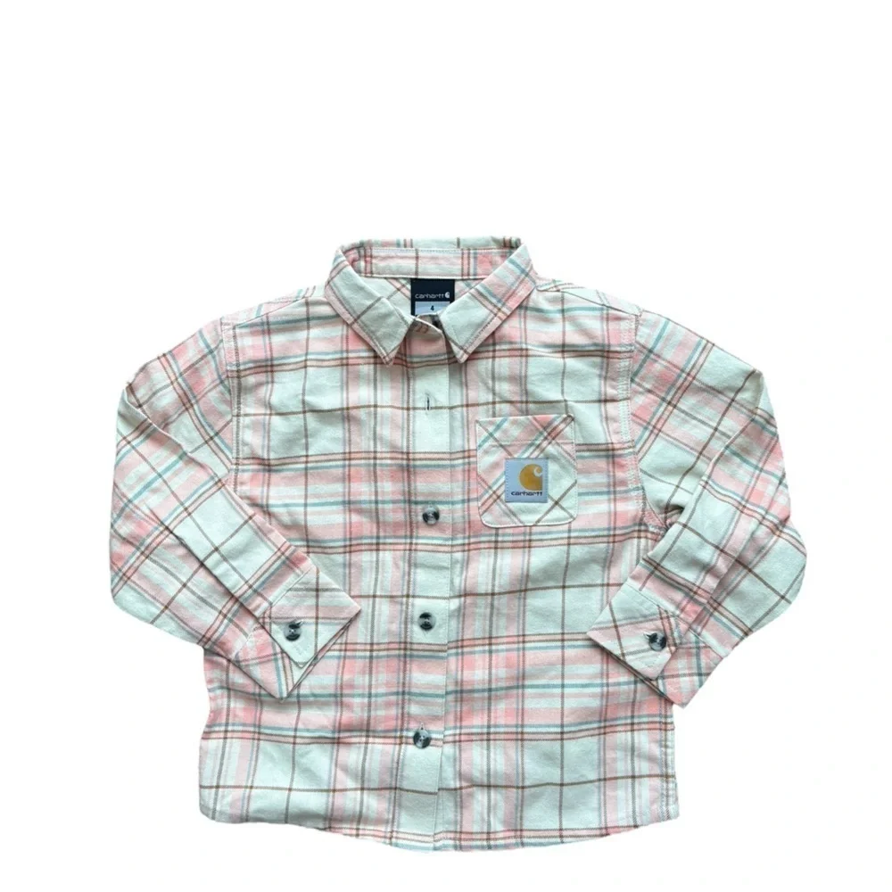 Carhartt Girls Malt (cream/pink )Long Sleeve Flannel Shirt size 4.